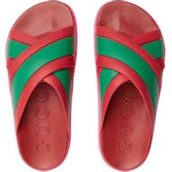 Women's Web slide sandal in green and red rubber - Picture 2 of 4